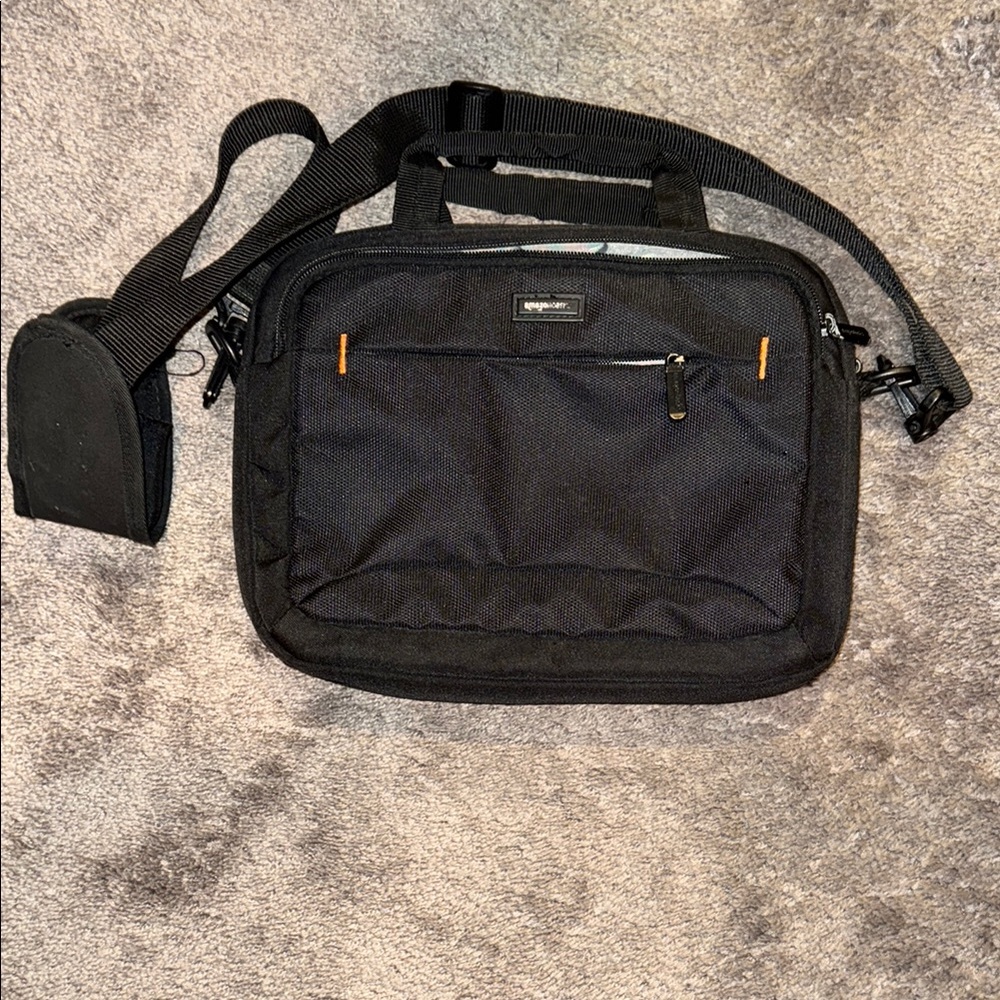 Amazonbasic Black Laptop Bag with Orange Accents